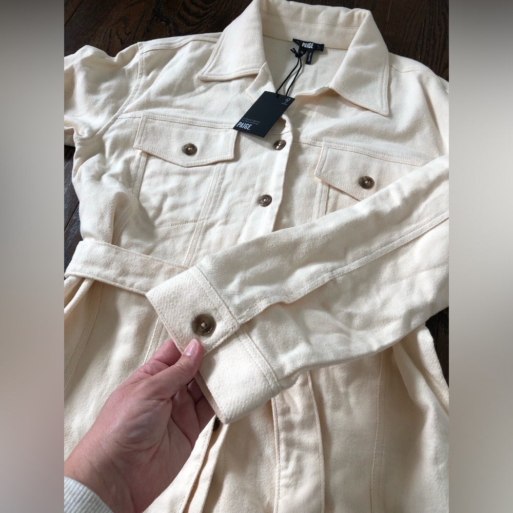 *NWT* PAIGE Women’s M Jansyn Shacket Oversized Jacket w/Belt in Ecru Twill - Picture 10 of 12